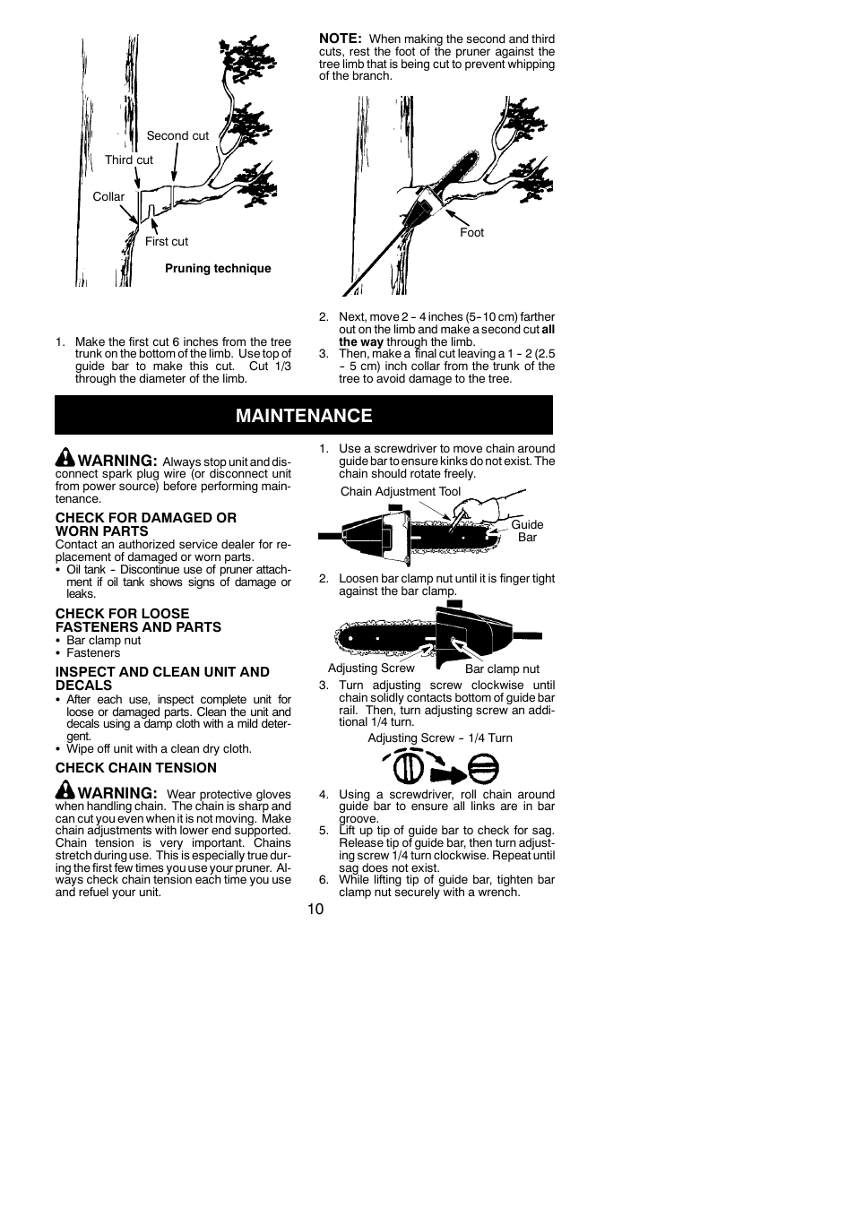 Maintenance, Warning | Poulan PPB5500P User Manual | Page 10 / 14