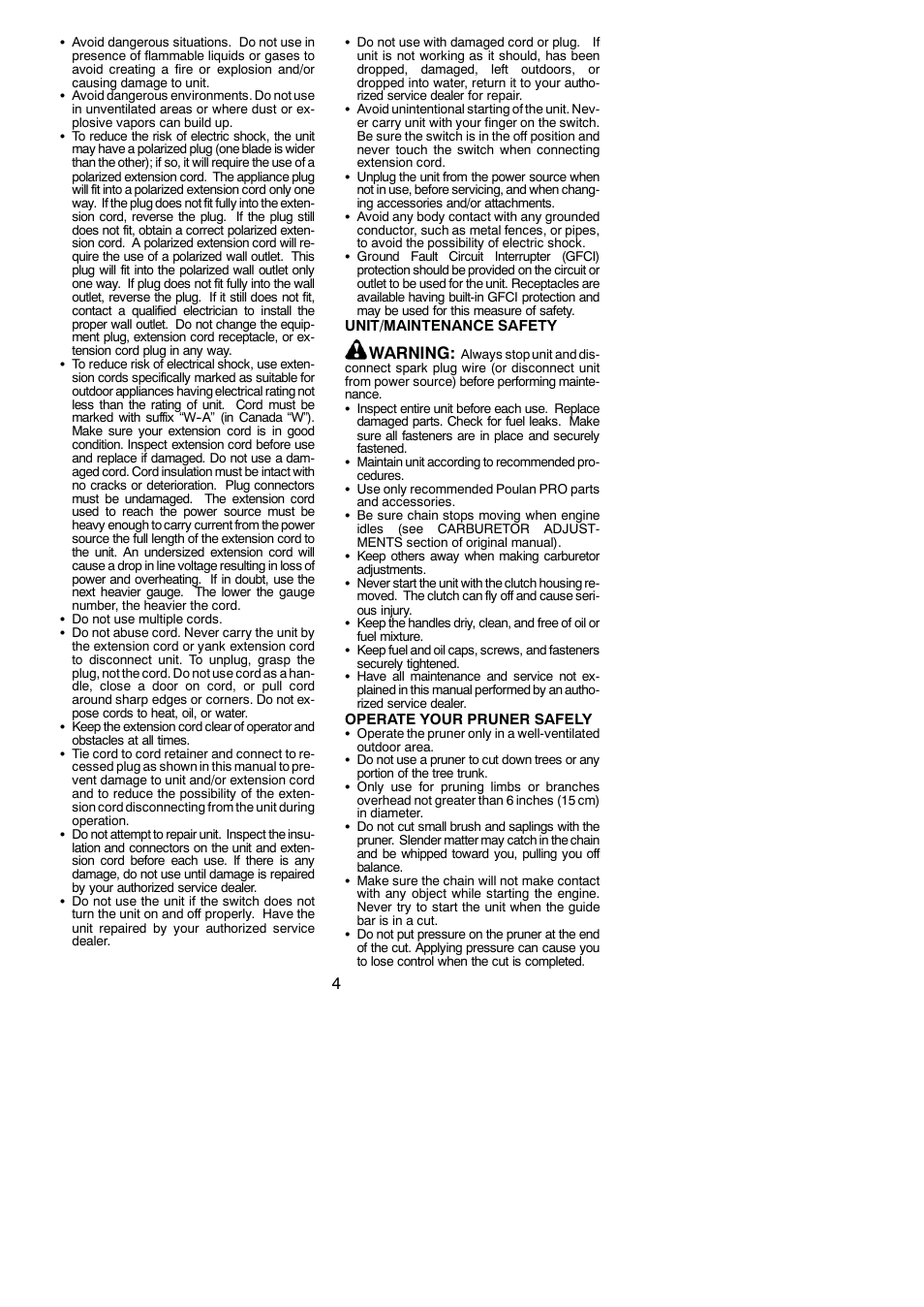 Warning | Poulan PPB5500P User Manual | Page 4 / 14