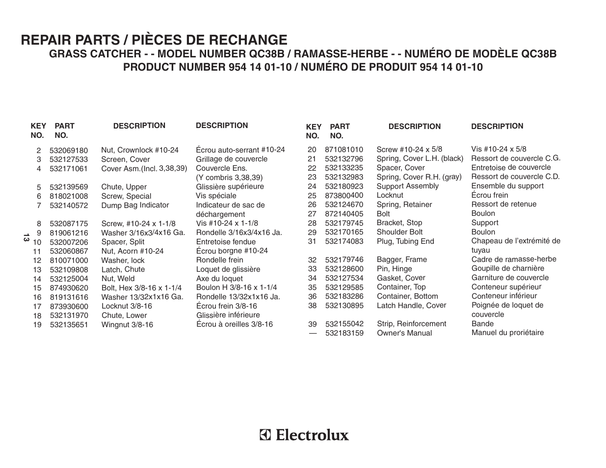 Repair parts / pièces de rechange | Poulan QC38B User Manual | Page 13 / 13