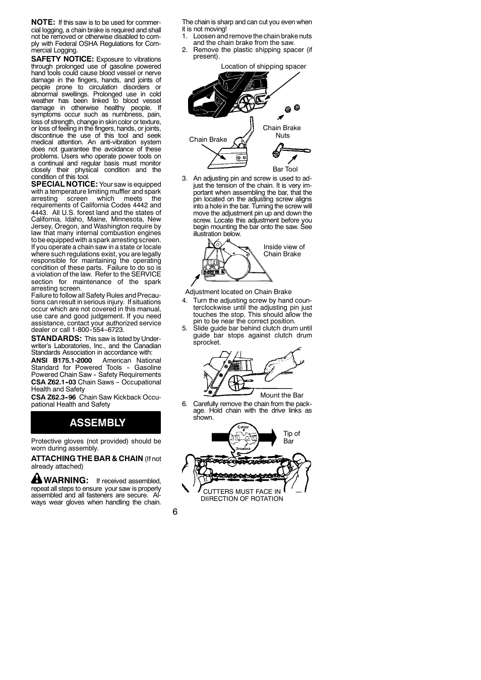 Assembly, Warning | Poulan 2004-06 User Manual | Page 6 / 18