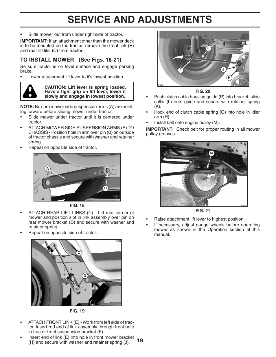 Service and adjustments | Poulan Pro PB20H42YT LAWN TRACTOR User Manual | Page 19 / 30