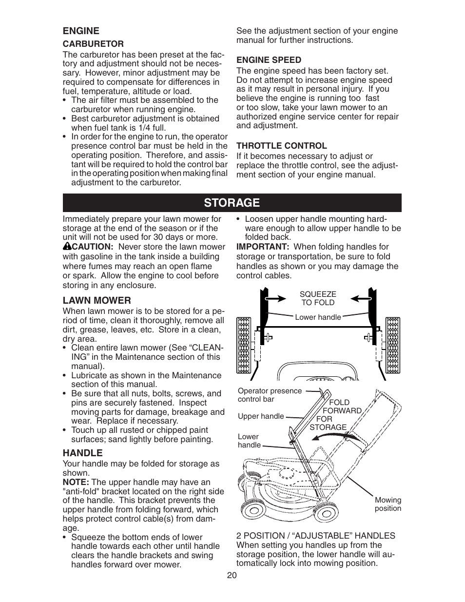 Storage | Poulan 172782 User Manual | Page 20 / 24