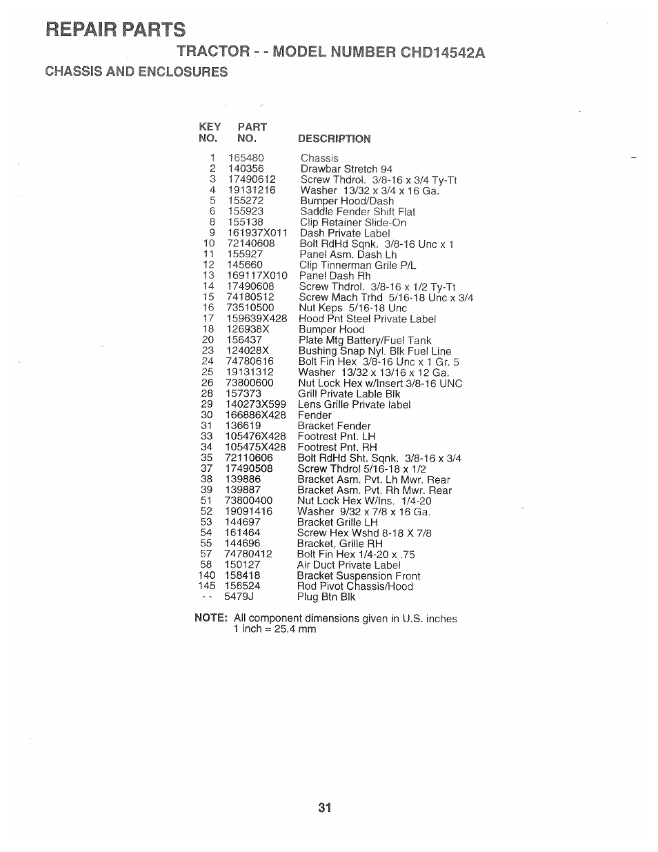 Tractor, Chassis and enclosures, Repair parts | Poulan 168301 User Manual | Page 29 / 42