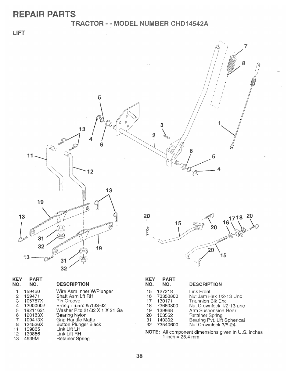 Lift, Repair, Parts | Poulan 168301 User Manual | Page 36 / 42