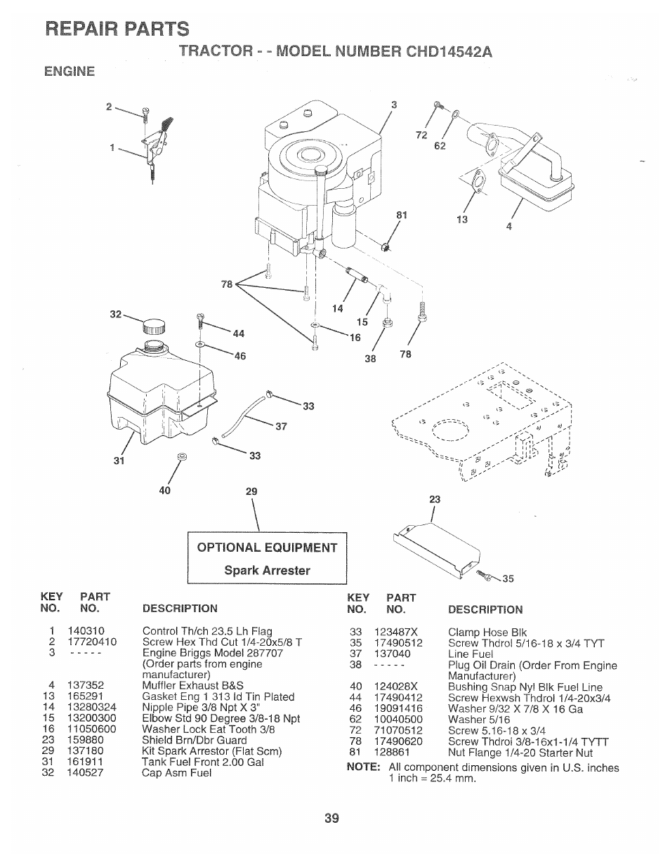 Engine, Repair parts | Poulan 168301 User Manual | Page 37 / 42