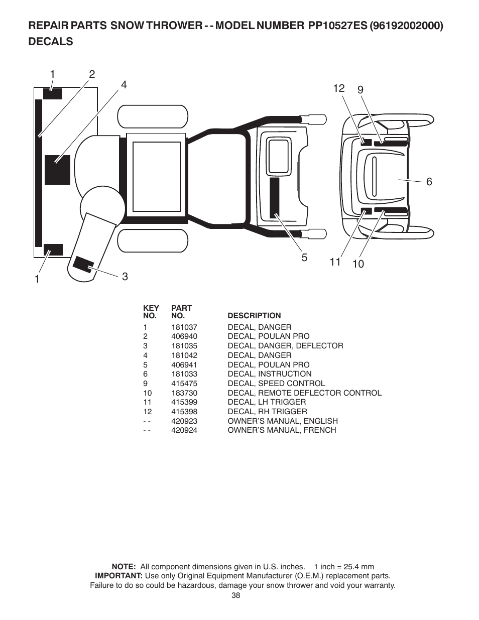 Poulan 96192002000 User Manual | Page 38 / 40