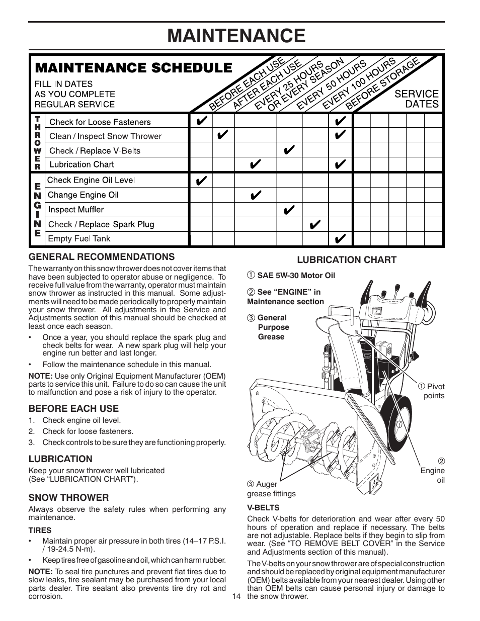 Maintenance | Poulan Pro PP11530ES SNOW THROWER User Manual | Page 14 / 32