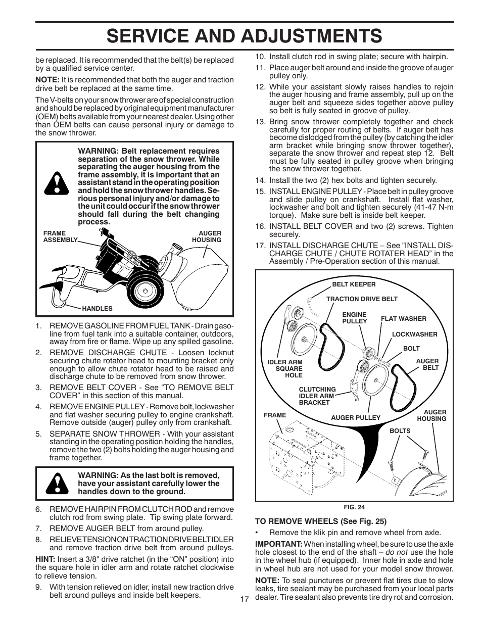 Service and adjustments | Poulan Pro PP11530ES SNOW THROWER User Manual | Page 17 / 32