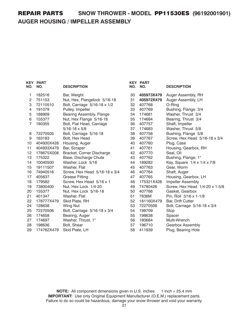 Poulan Pro PP11530ES SNOW THROWER User Manual | Page 21 / 32