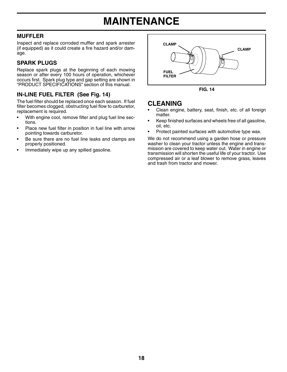 Maintenance, Cleaning | Poulan 186888 User Manual | Page 18 / 48