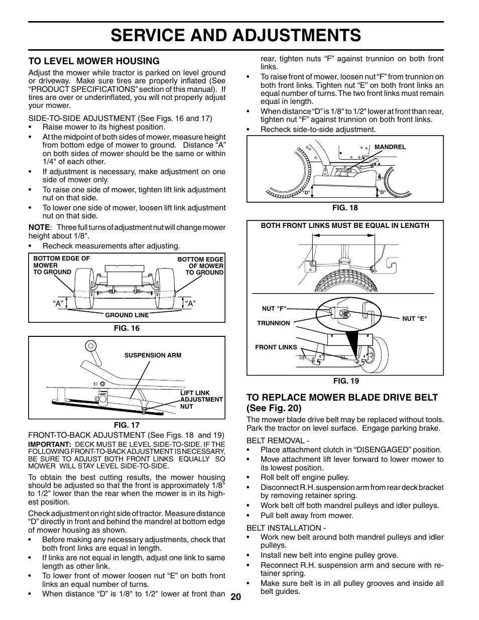 Service and adjustments | Poulan 186888 User Manual | Page 20 / 48