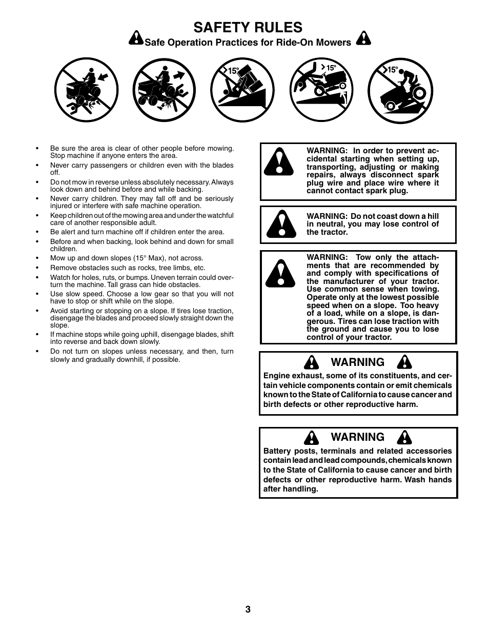 Safety rules, Warning | Poulan 186888 User Manual | Page 3 / 48