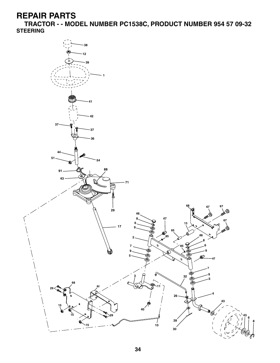 Repair parts, Steering | Poulan 186888 User Manual | Page 34 / 48