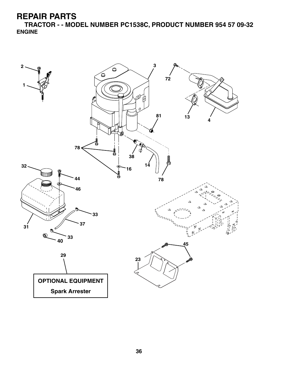 Repair parts | Poulan 186888 User Manual | Page 36 / 48