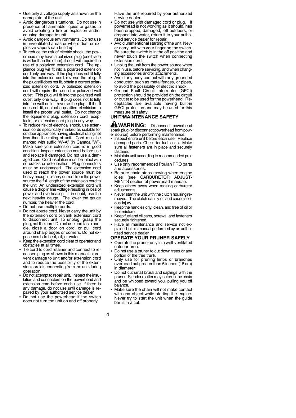 Warning | Poulan Pro PP5000P User Manual | Page 4 / 14