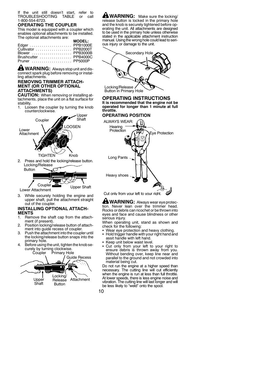 Warning, Operating instructions | Poulan 545123431 User Manual | Page 10 / 17