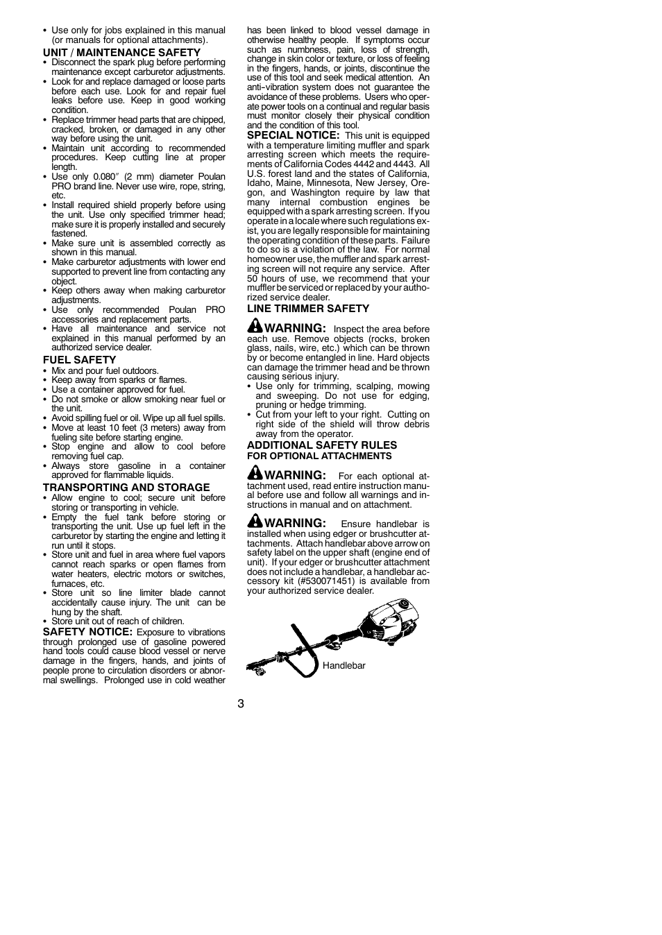 Warning | Poulan 545123431 User Manual | Page 3 / 17