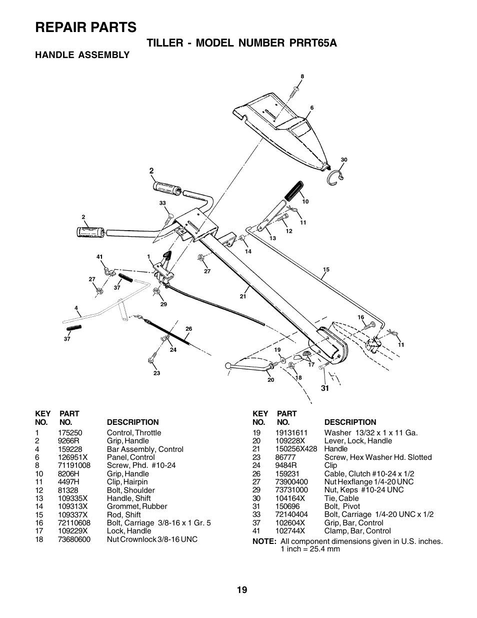 Repair parts, Tiller - model number prrt65a | Poulan PRRT65A User Manual | Page 19 / 28