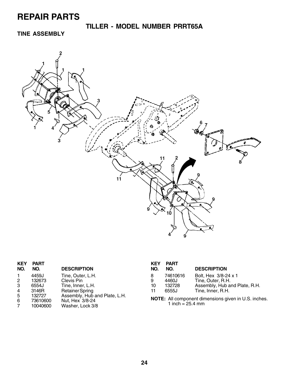 Repair parts, Tiller - model number prrt65a | Poulan PRRT65A User Manual | Page 24 / 28