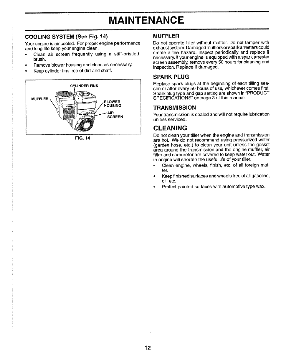 Muffler, Spark plug, Transmission | Cleaning, Maintenance | Poulan HDF550N User Manual | Page 12 / 24