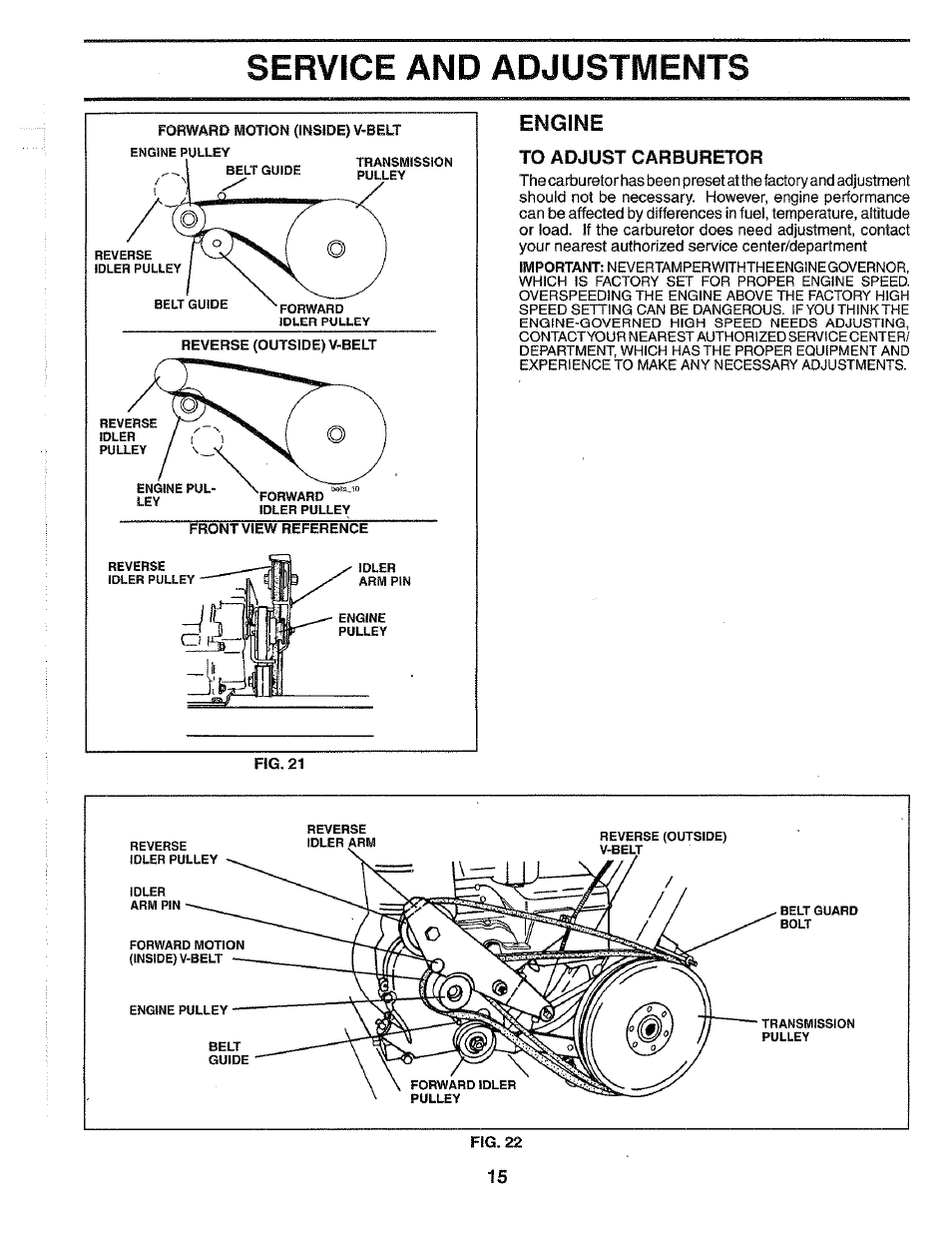 To adjust carburetor, Service and adjustments, Engine | Poulan HDF550N User Manual | Page 15 / 24