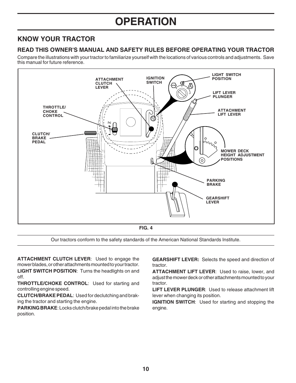 Operation, Know your tractor | Poulan 183313 User Manual | Page 10 / 48