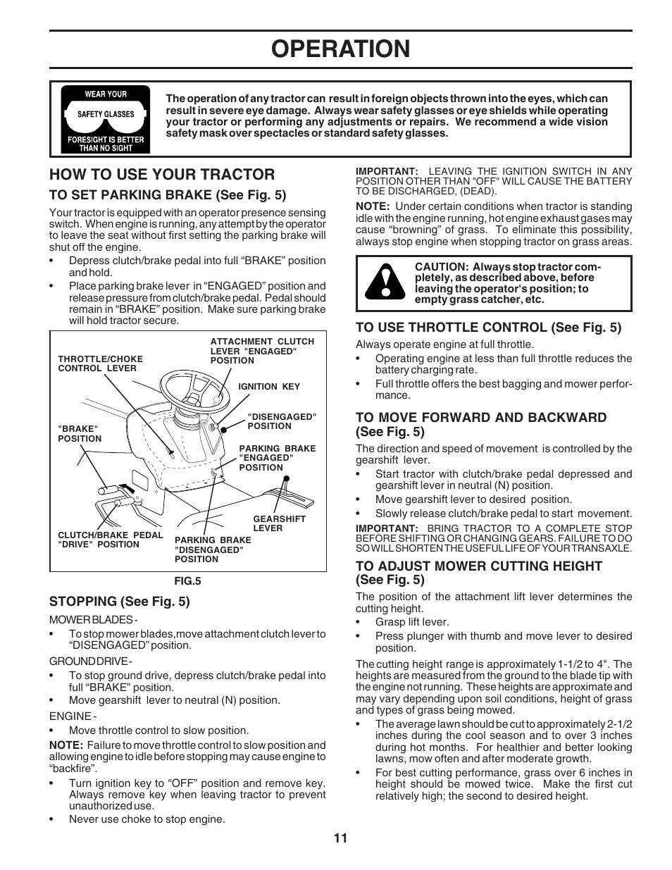 Operation, How to use your tractor | Poulan 183313 User Manual | Page 11 / 48