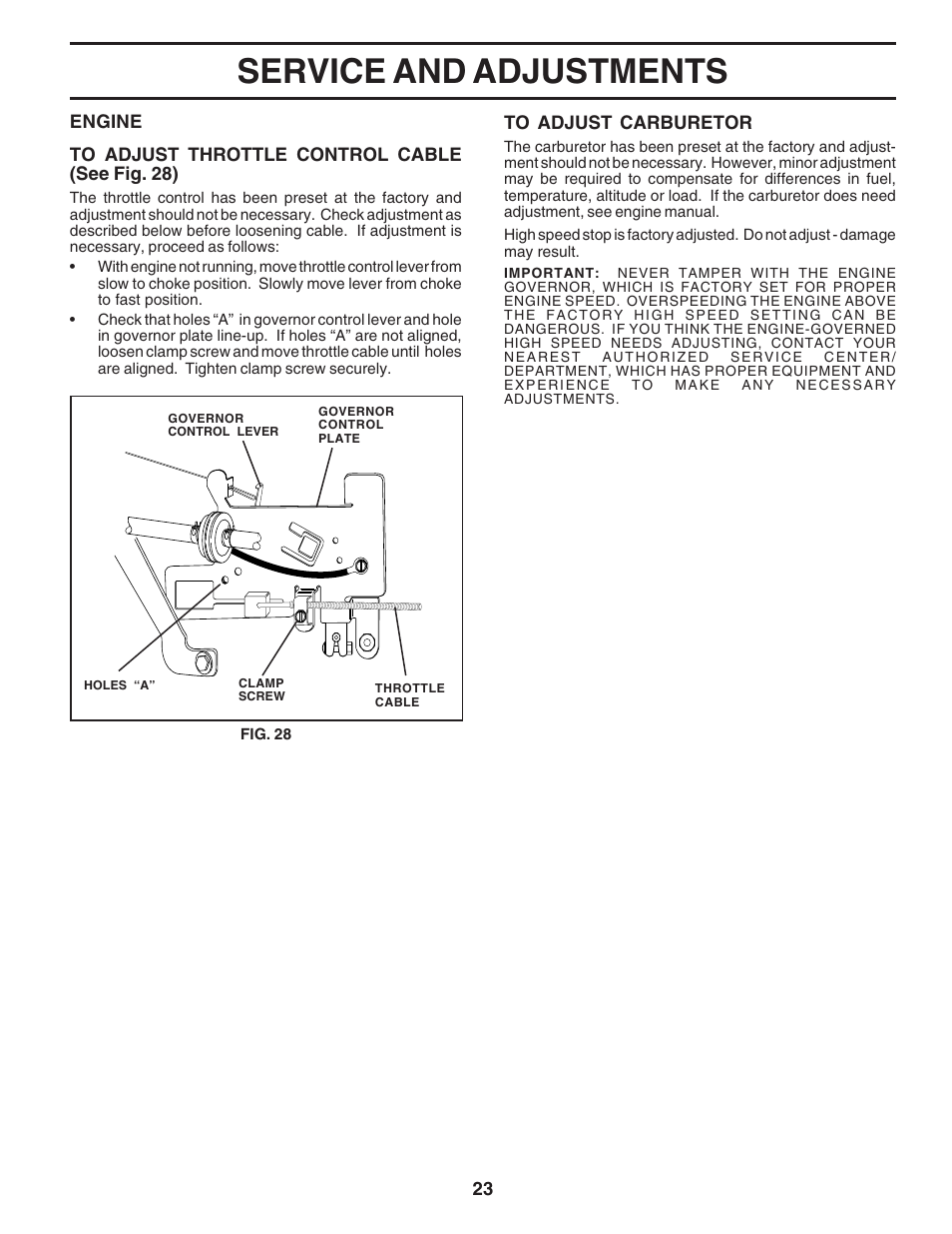 Service and adjustments | Poulan 183313 User Manual | Page 23 / 48