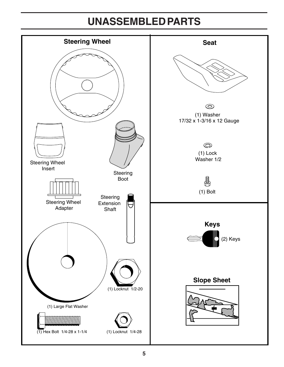 Unassembled parts | Poulan 183313 User Manual | Page 5 / 48