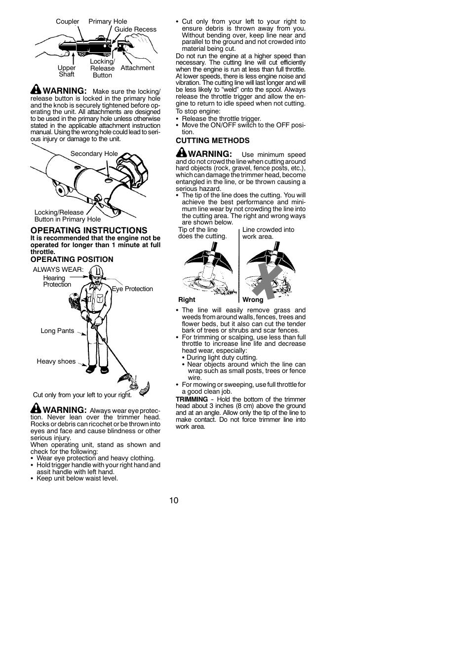Warning, Operating instructions | Poulan PPB250E User Manual | Page 10 / 16