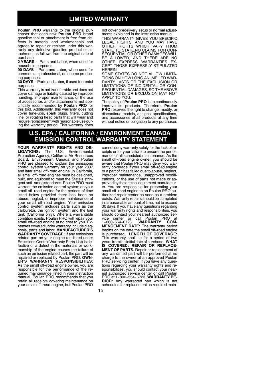 Limited warranty | Poulan PPB250E User Manual | Page 15 / 16