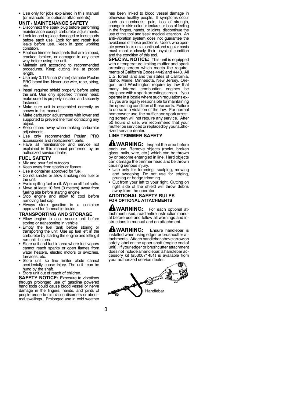 Warning | Poulan PPB250E User Manual | Page 3 / 16