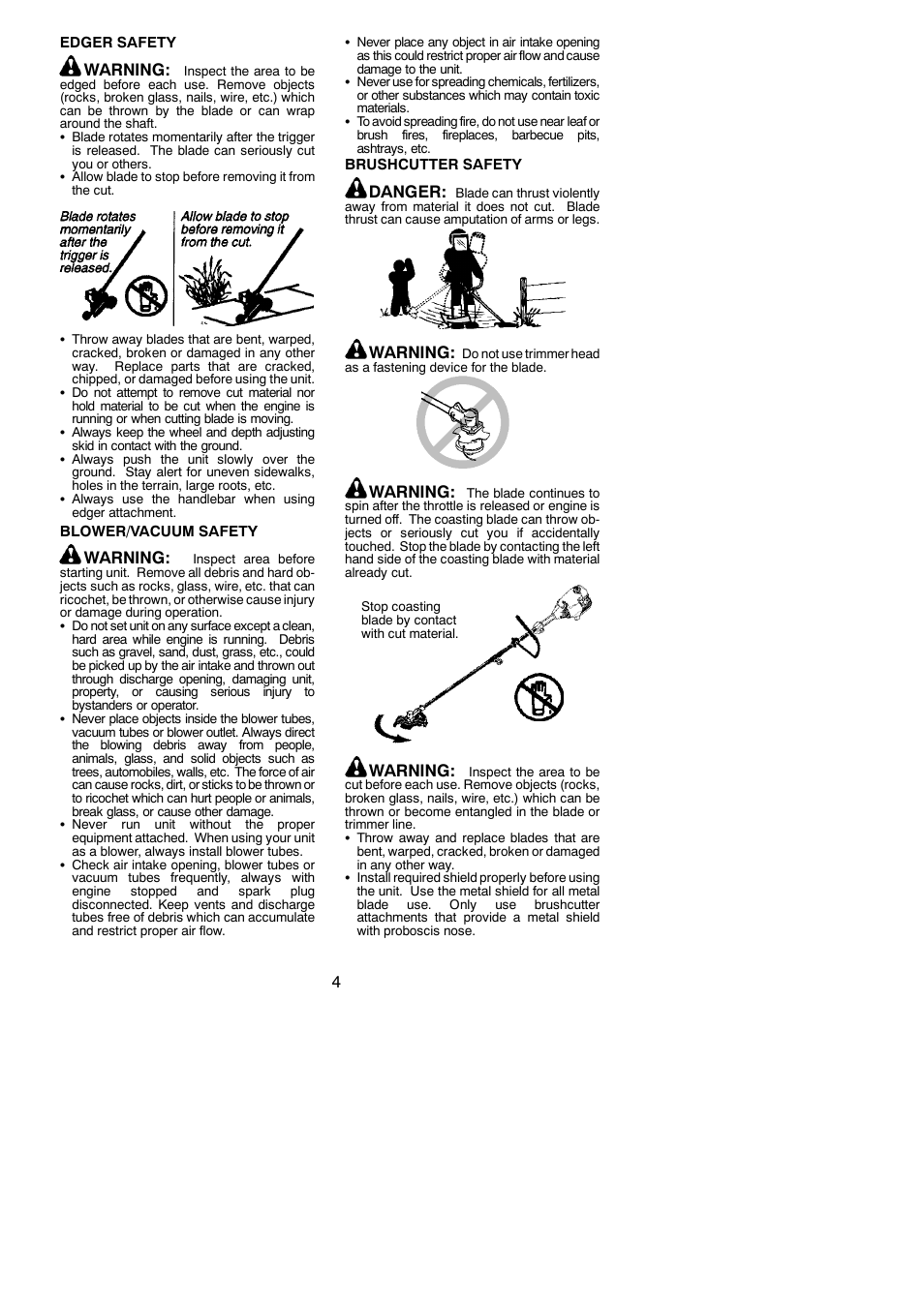 Warning, Danger | Poulan PPB250E User Manual | Page 4 / 16