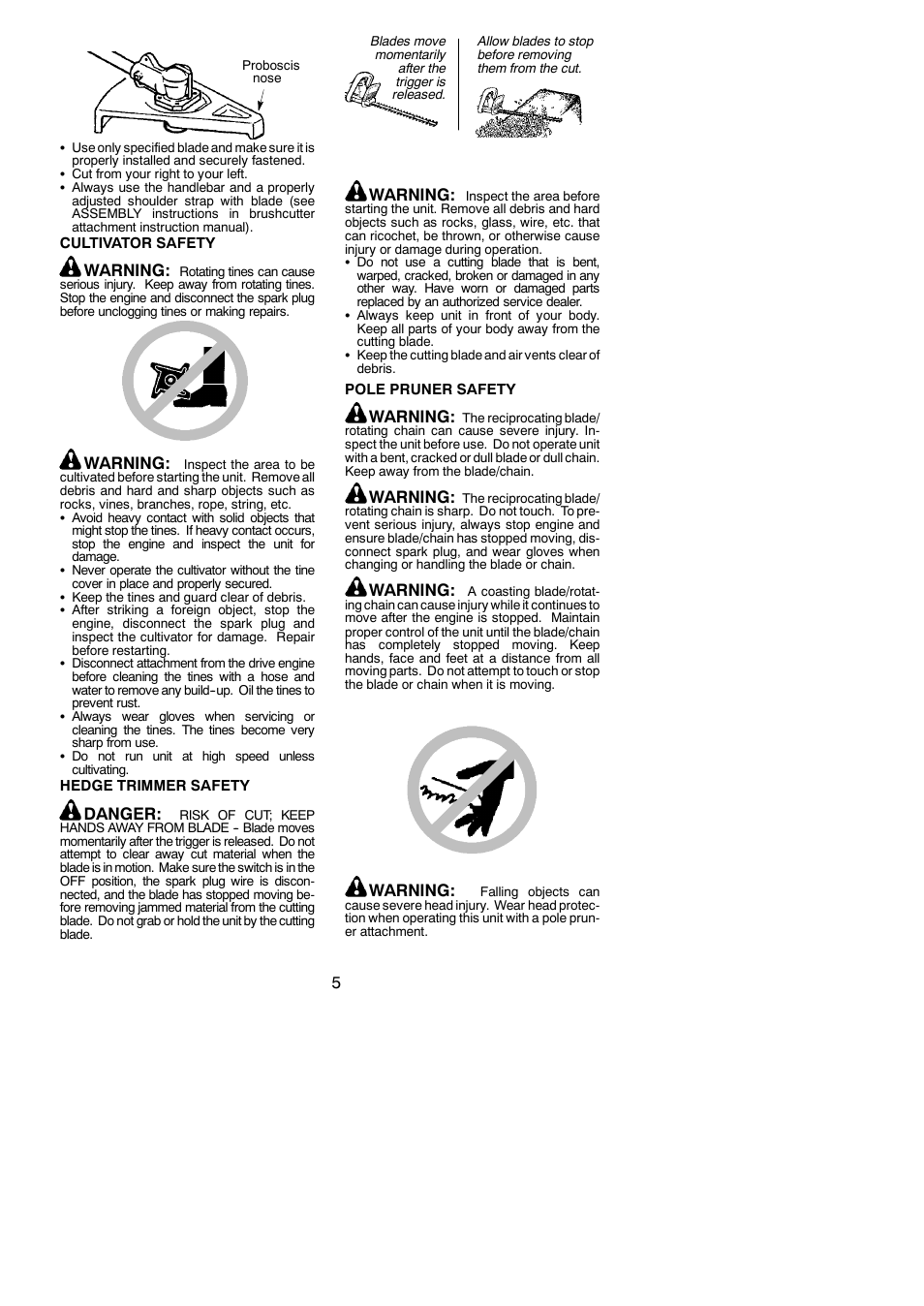 Warning, Danger | Poulan PPB250E User Manual | Page 5 / 16
