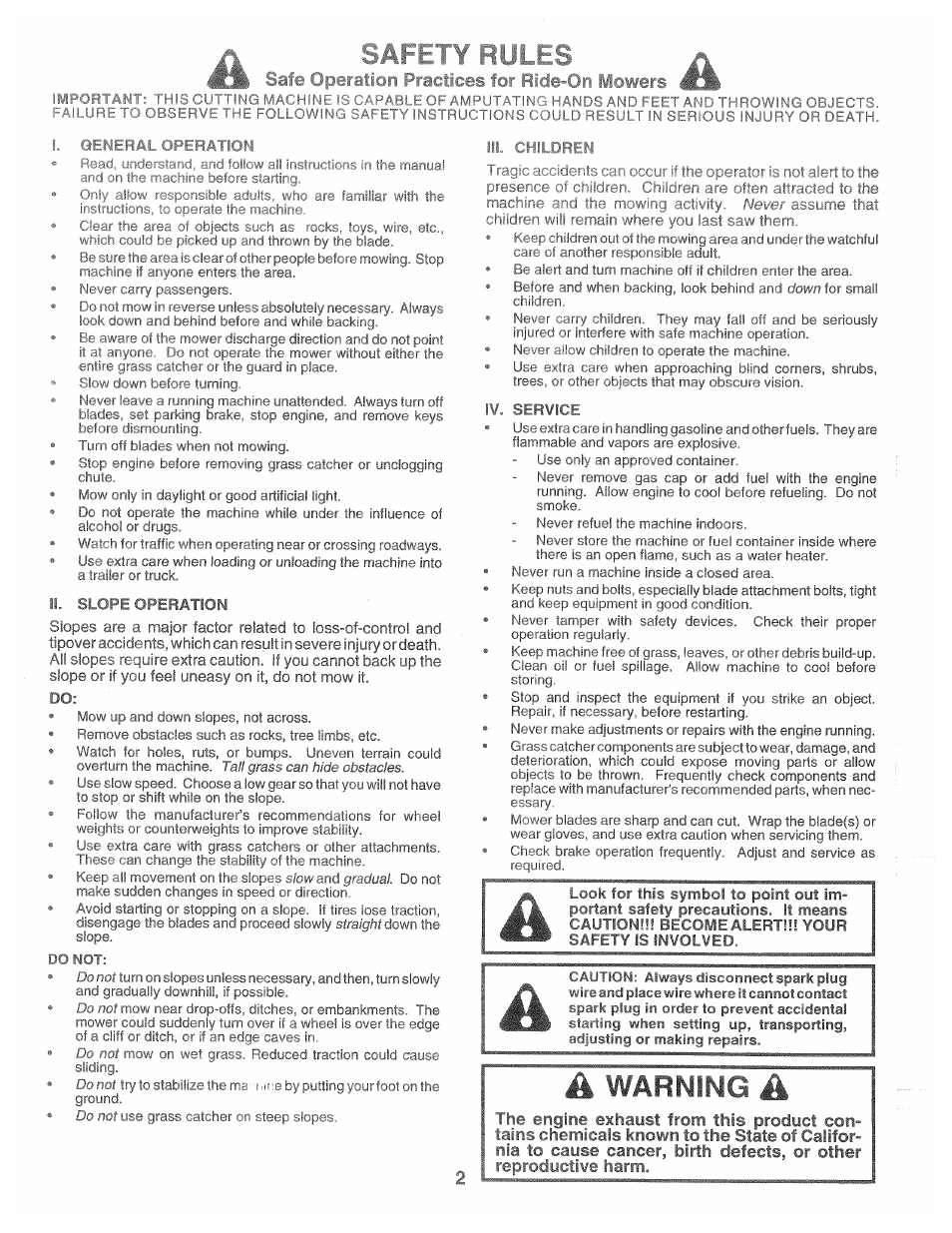 Warning | Poulan 165370 User Manual | Page 2 / 48