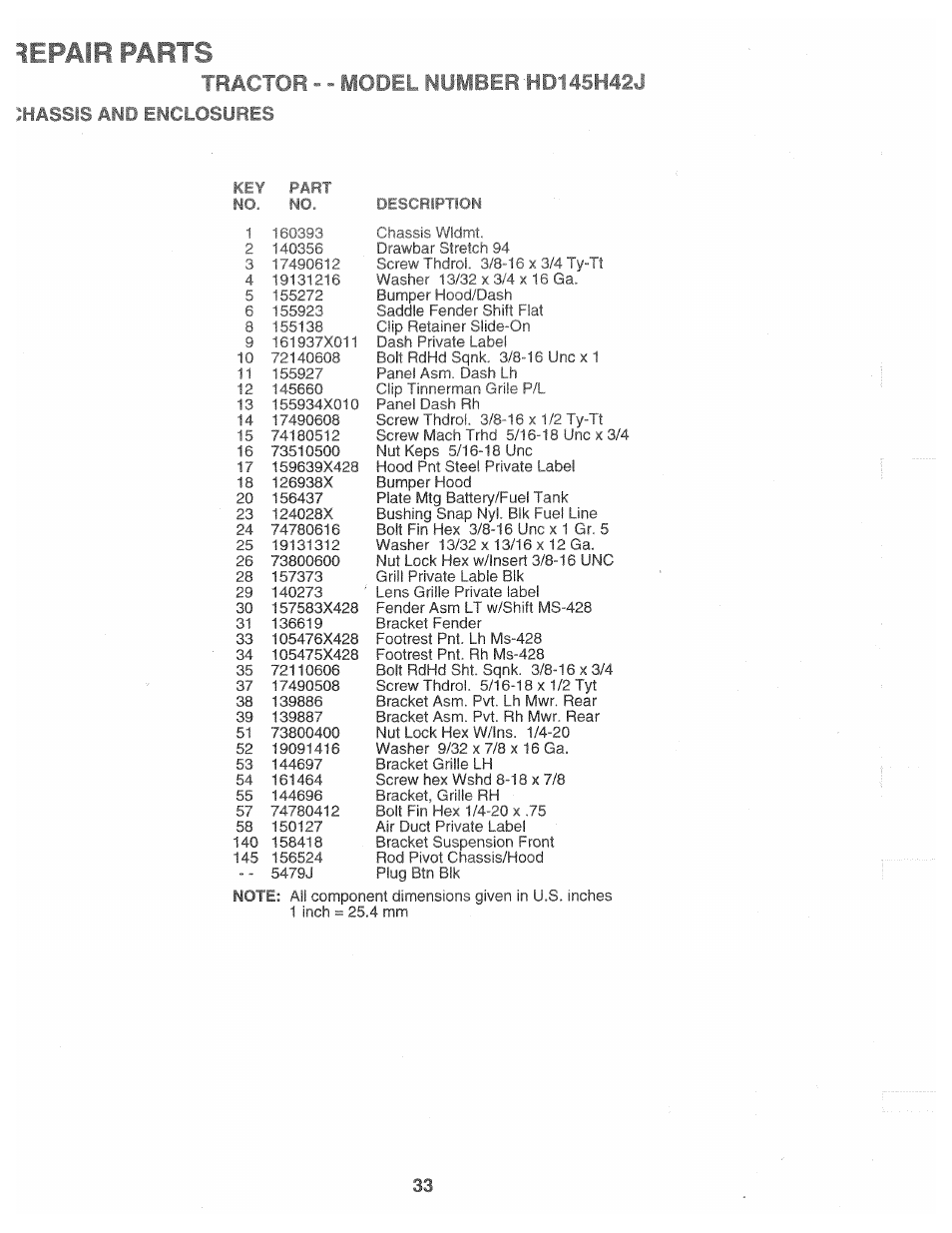Tractor, Repair parts | Poulan 165370 User Manual | Page 33 / 48