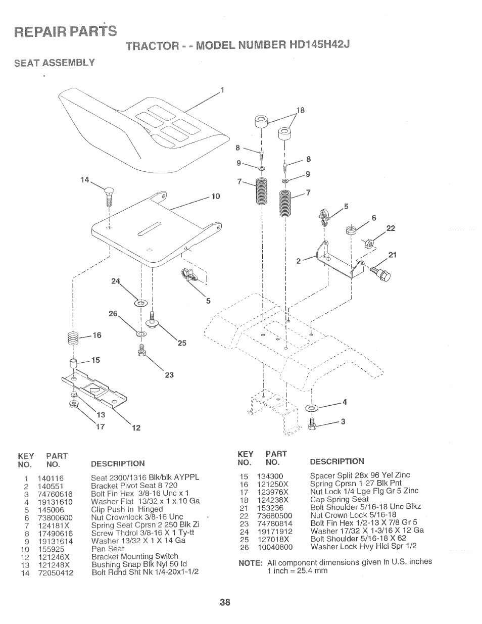 No. no, Description, Repair parts | Poulan 165370 User Manual | Page 38 / 48