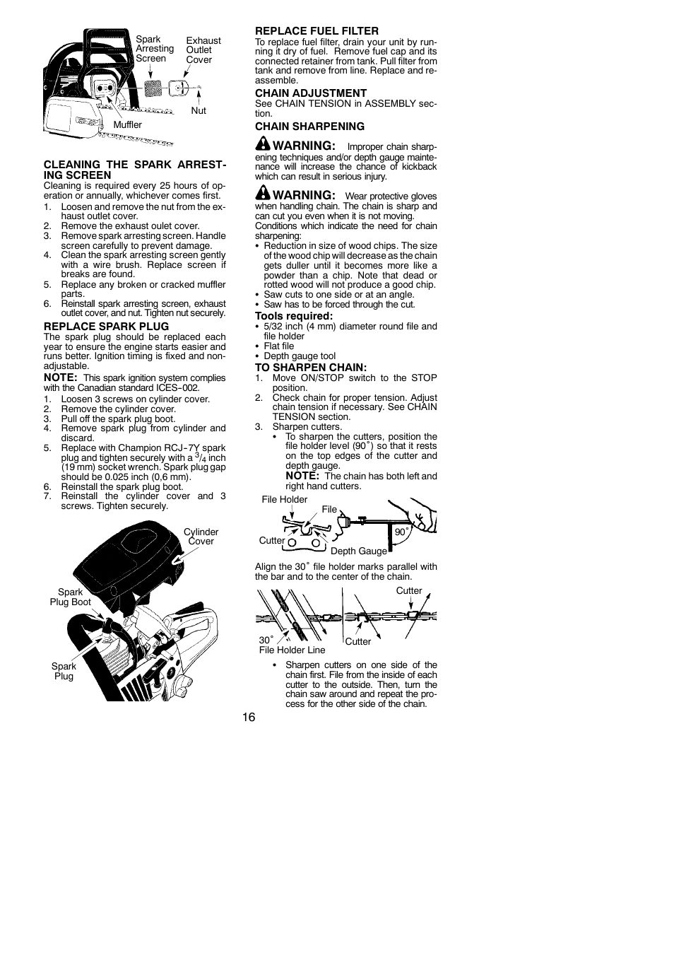 Warning | Poulan 952802151 User Manual | Page 16 / 21