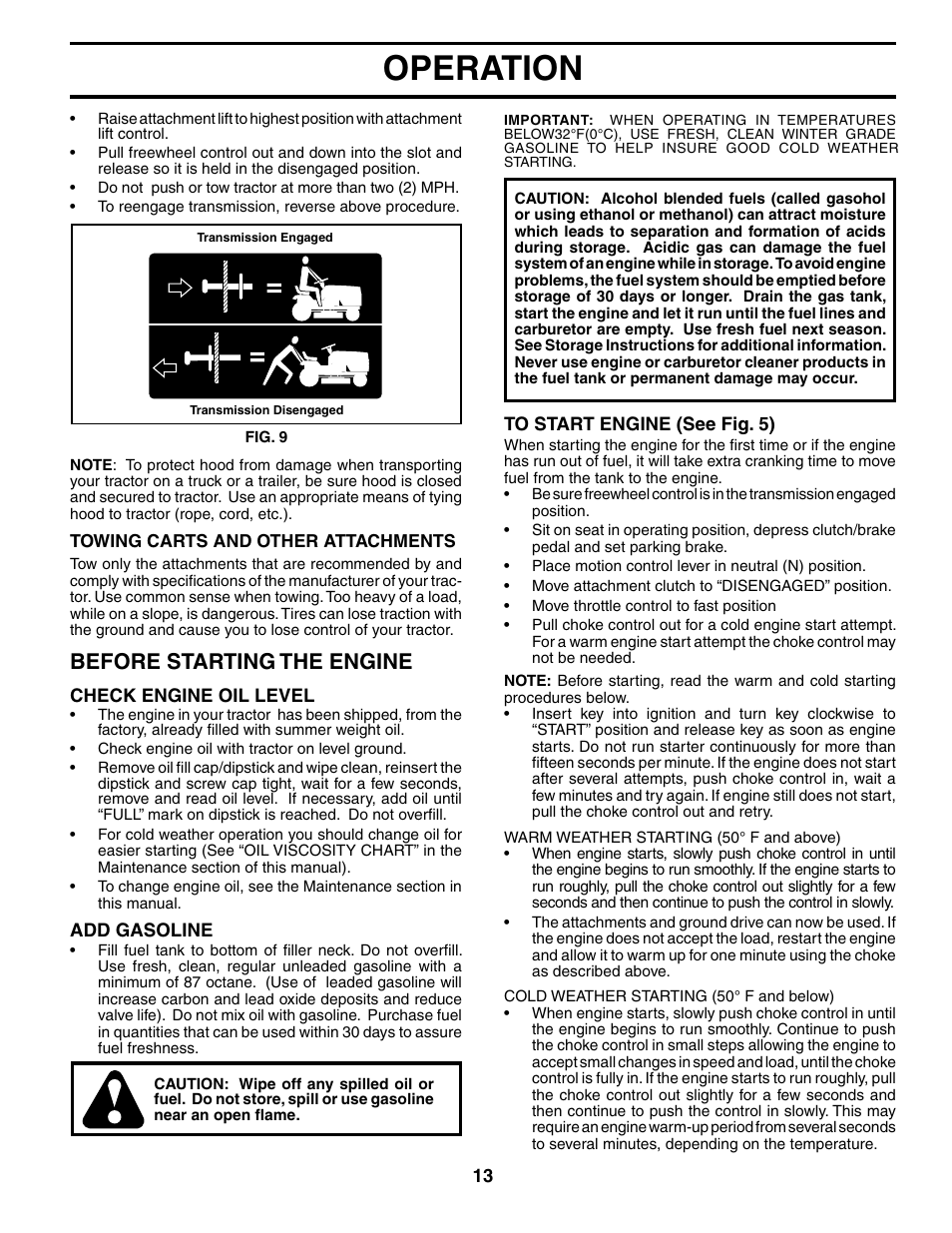 Operation, Before starting the engine | Poulan XT24H42LT User Manual | Page 13 / 30