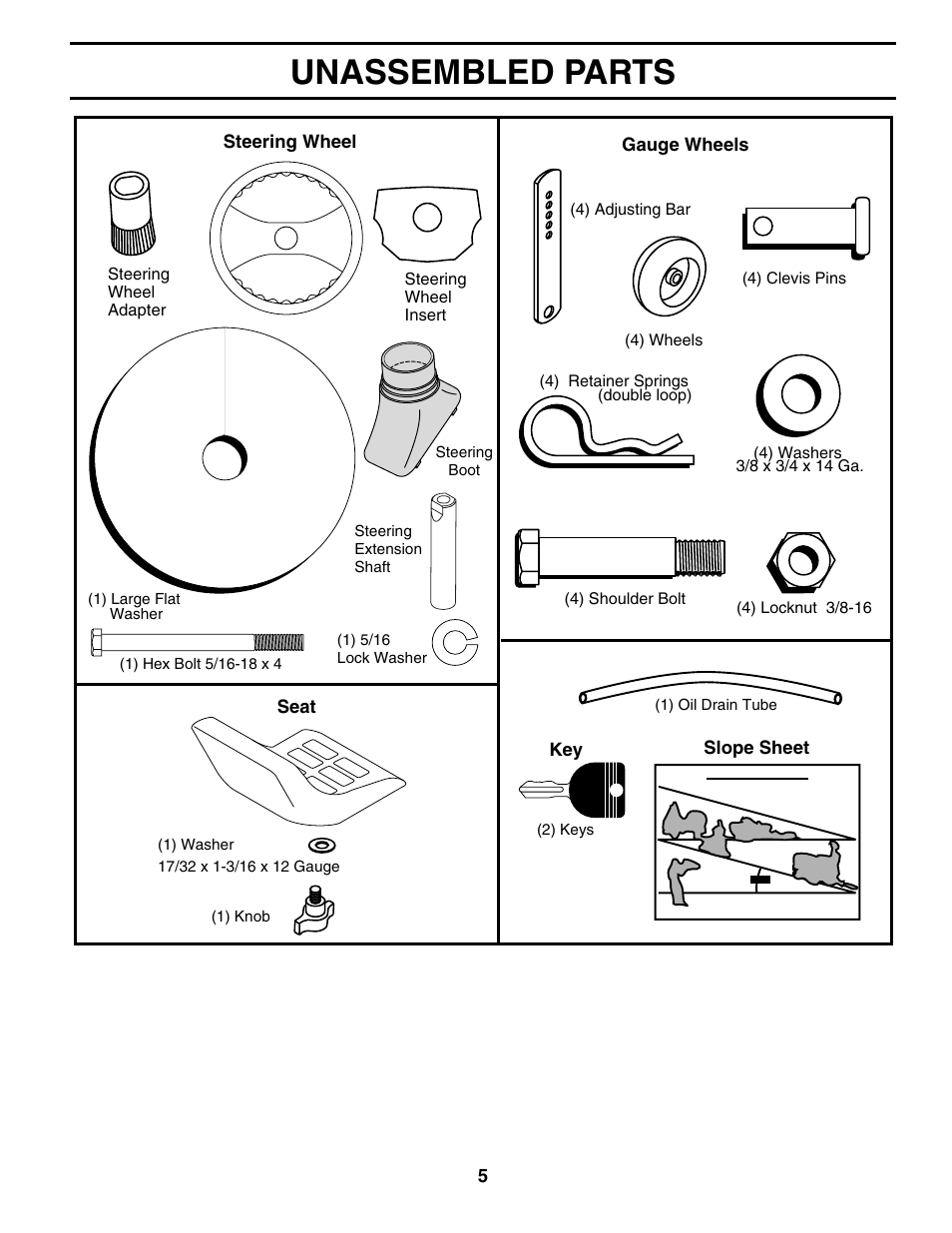 Unassembled parts | Poulan XT24H42LT User Manual | Page 5 / 30