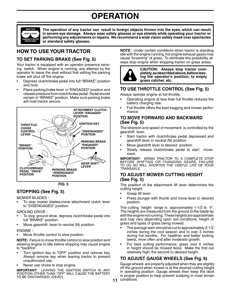 Operation, How to use your tractor | Poulan 184518 User Manual | Page 11 / 48