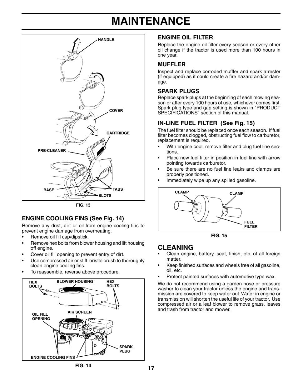 Maintenance, Cleaning | Poulan 184518 User Manual | Page 17 / 48