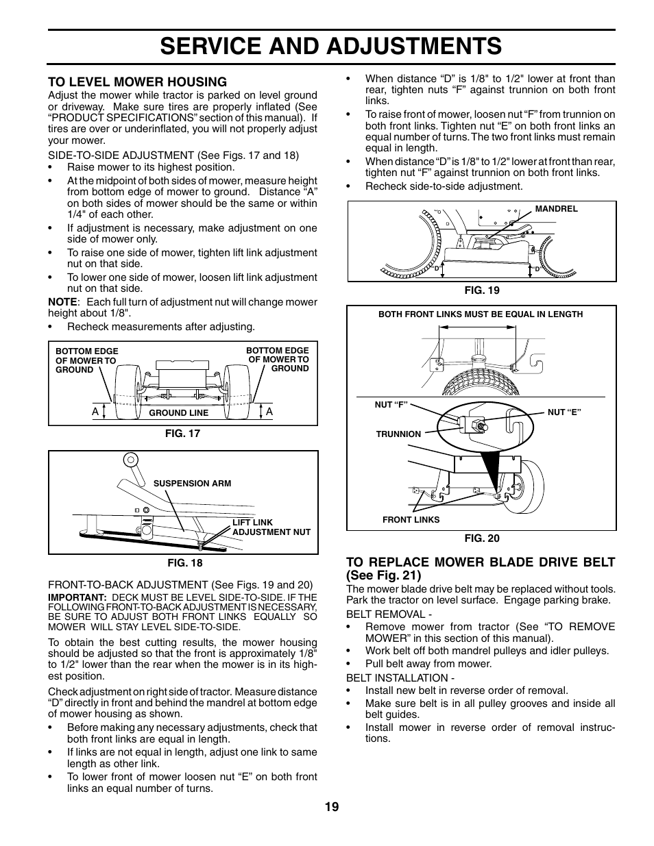 Service and adjustments | Poulan 184518 User Manual | Page 19 / 48