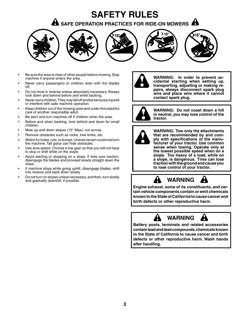 Safety rules, Warning | Poulan 184518 User Manual | Page 3 / 48