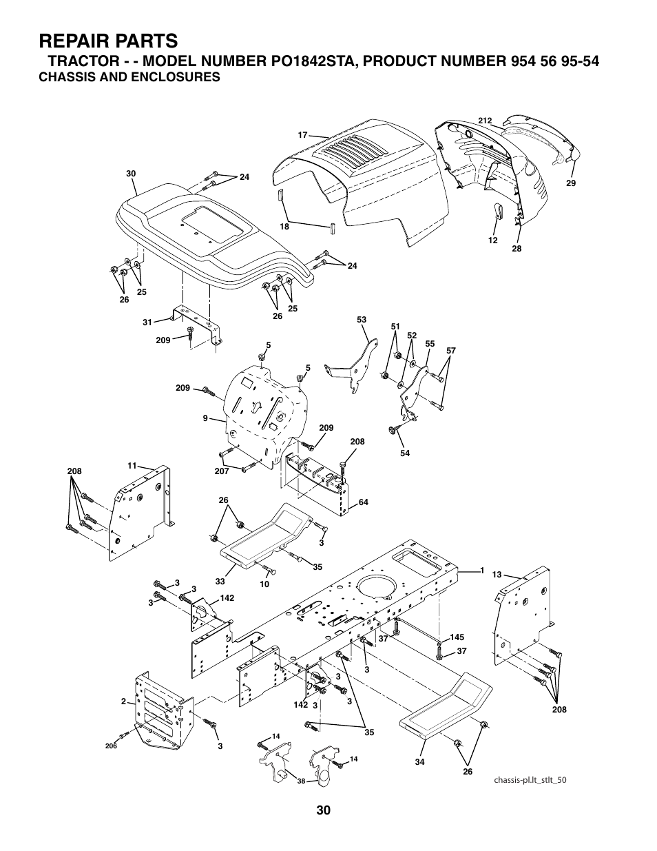 Repair parts, Chassis and enclosures | Poulan 184518 User Manual | Page 30 / 48