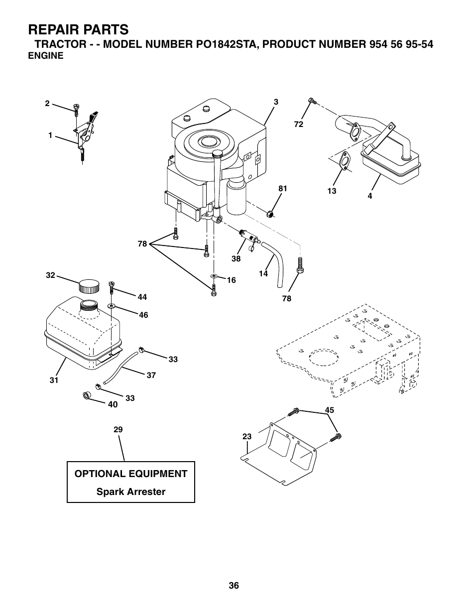 Repair parts | Poulan 184518 User Manual | Page 36 / 48