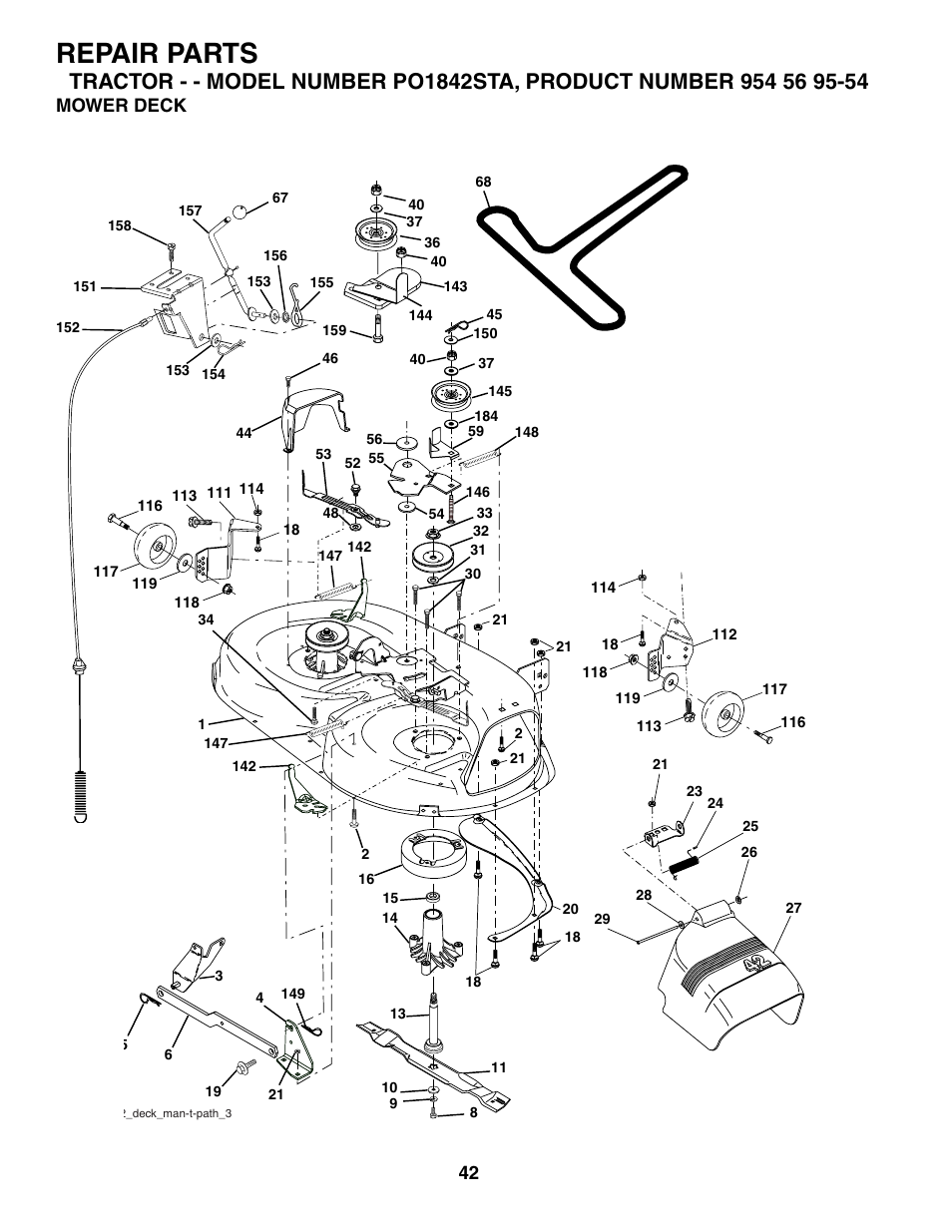 Repair parts, Mower deck | Poulan 184518 User Manual | Page 42 / 48
