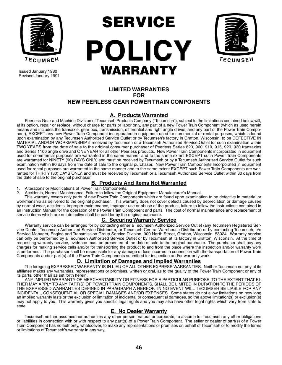 Policy, Service, Warranty | Poulan 184518 User Manual | Page 46 / 48