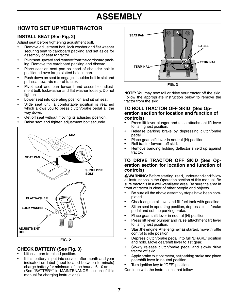 Assembly, How to set up your tractor | Poulan 184518 User Manual | Page 7 / 48