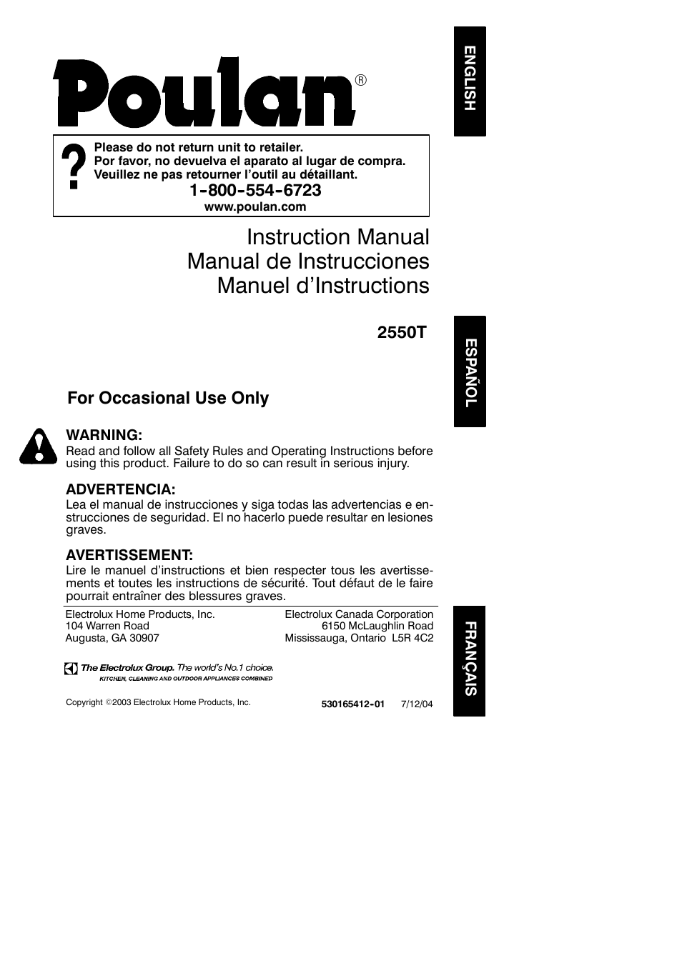 Poulan 530165412 User Manual | 18 pages